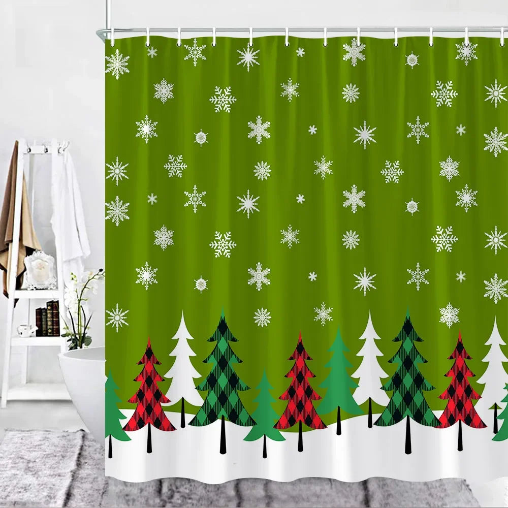 Festive Red Buffalo Check Christmas Shower Curtain Set - Image 2