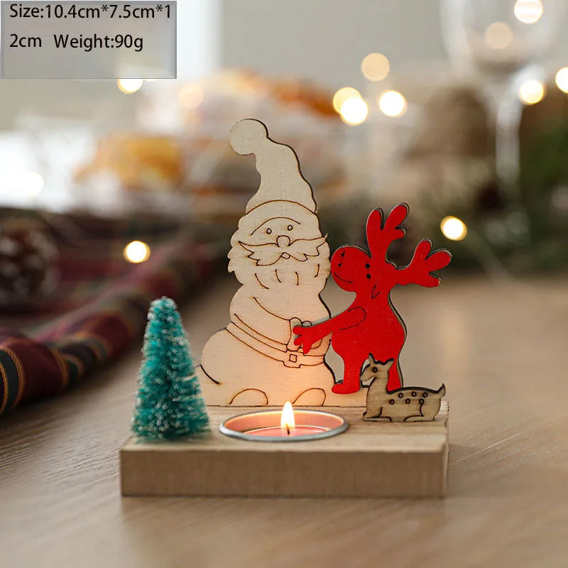 Charming Wooden Santa & Elk Candlestick Set - Image 6