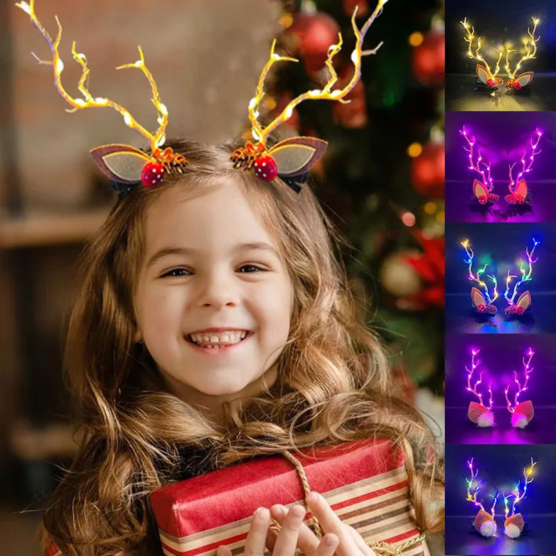Glowing Christmas Antler Hair Clip for Festive Cheer