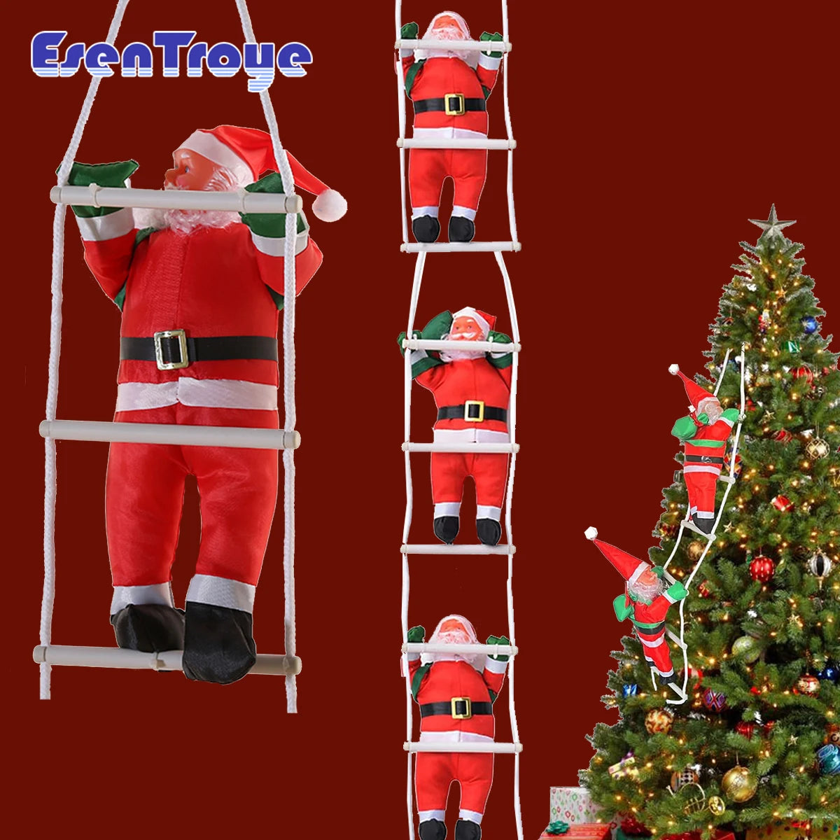 Santa Claus Climbing Rope Ladder Holiday Ornament