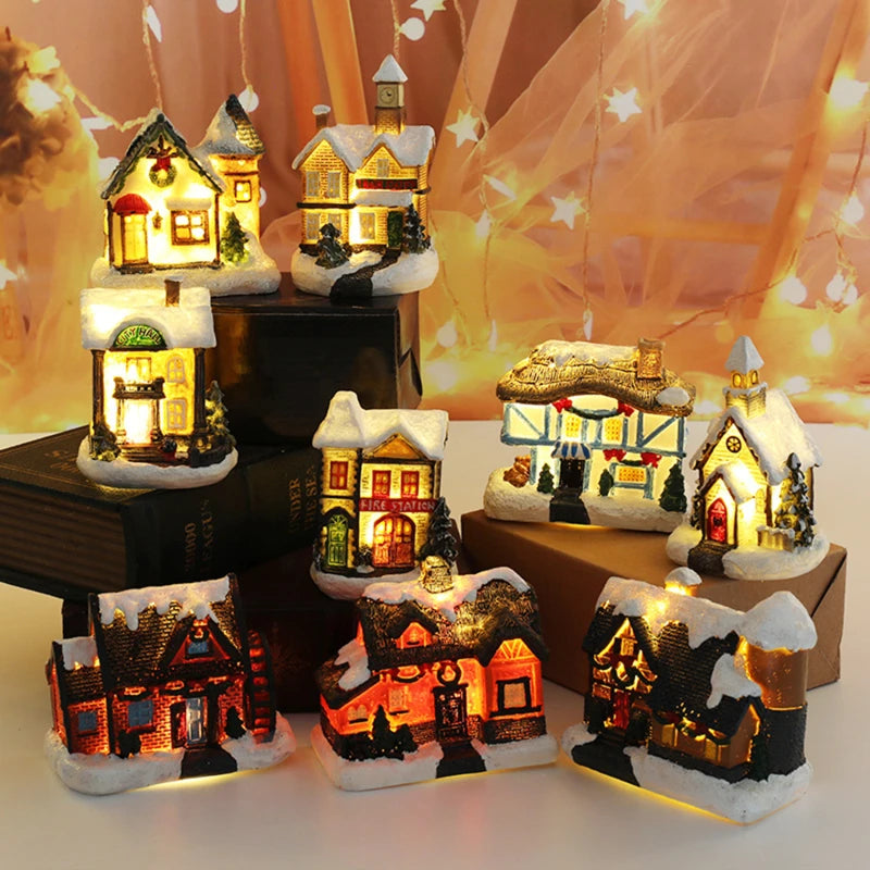 8 Styles LED Resin Christmas House Ornaments