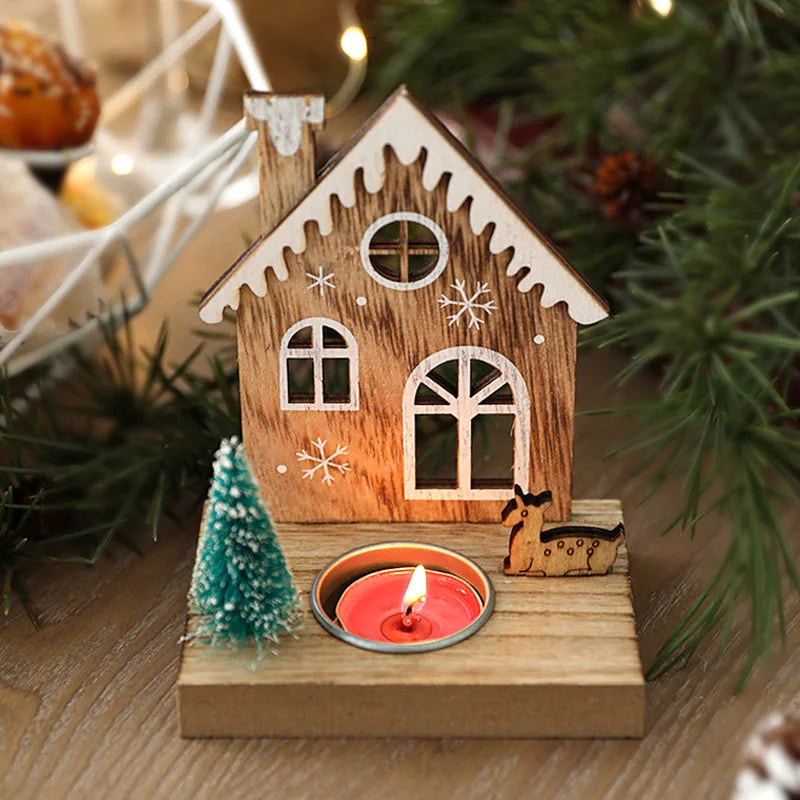 Charming Wooden Santa & Elk Candlestick Set - Image 3