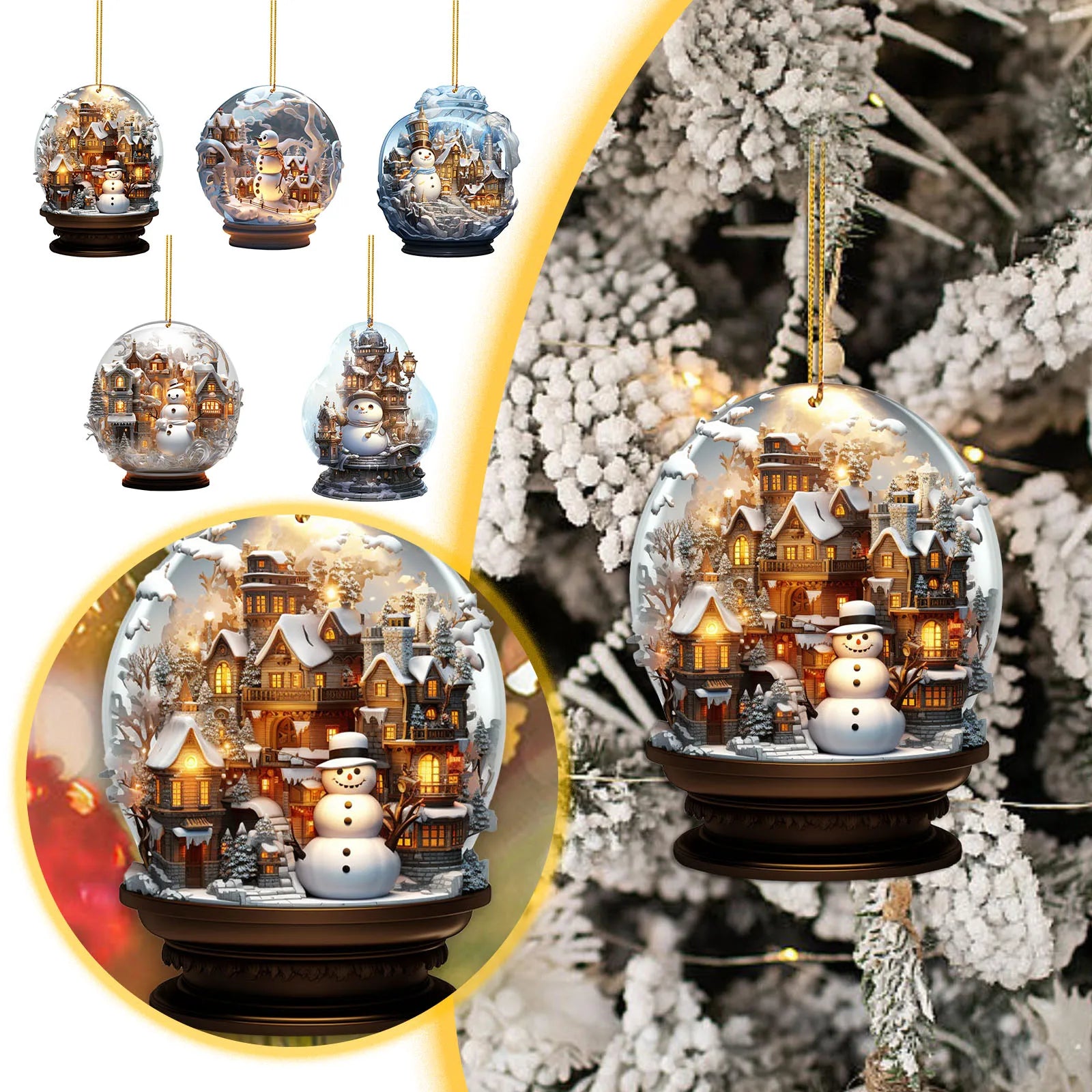 Unique Snowman Crystal Globe Christmas Ornament