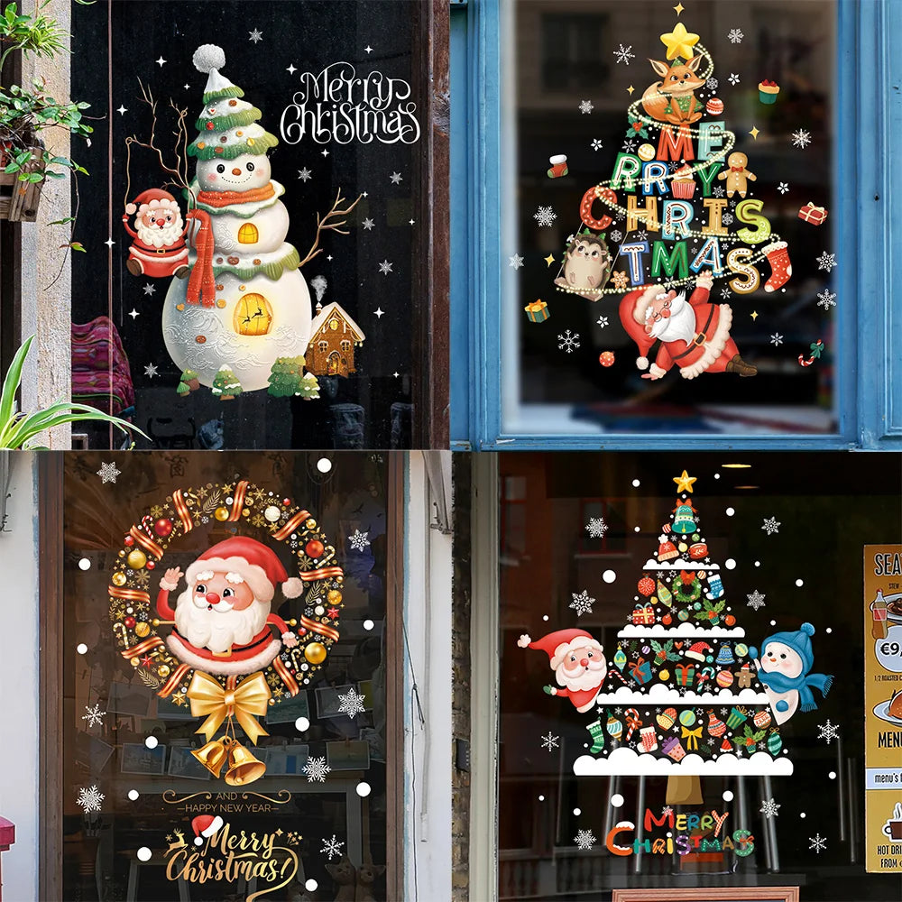 Charming Santa & Snowman Christmas Window Decals