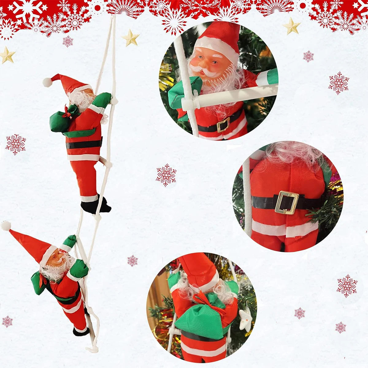 Santa Claus Climbing Rope Ladder Holiday Ornament - Image 8