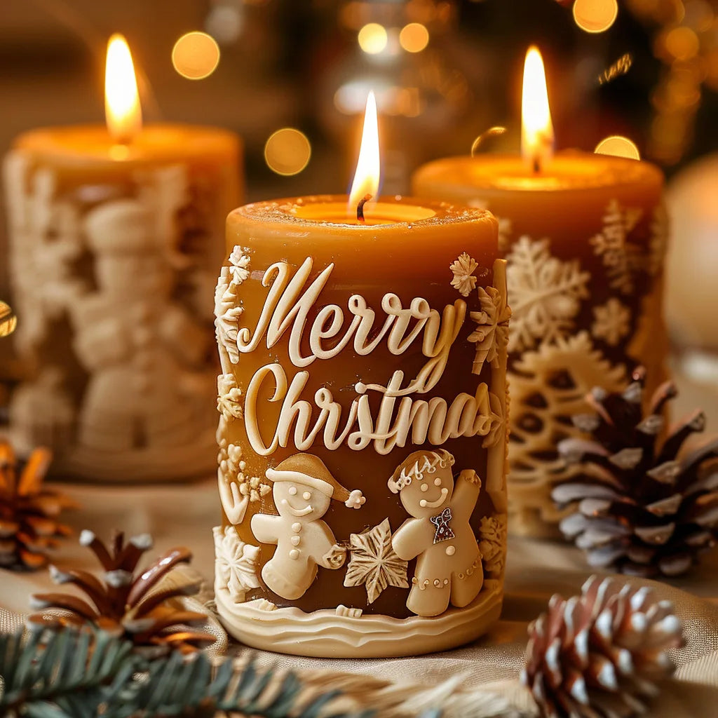 Festive Snowman & Snowflakes Candle Silicone Mold