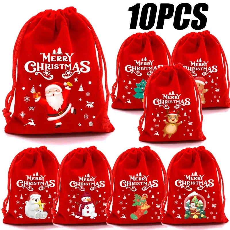 Festive Red Velvet Drawstring Gift Bags - Perfect for Christmas!