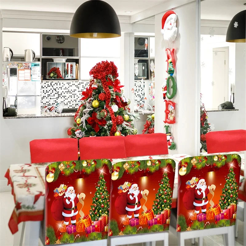 Festive Cartoon Santa & Snowman Chair Covers