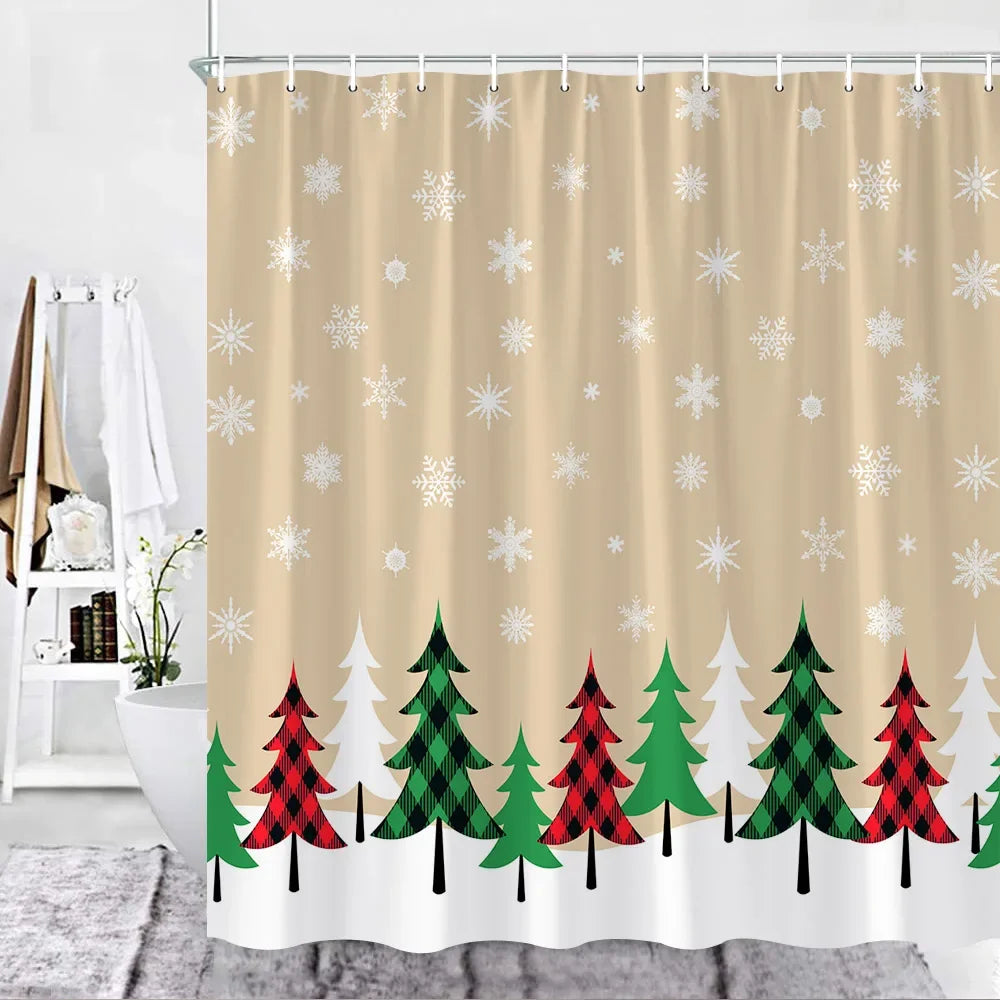 Festive Red Buffalo Check Christmas Shower Curtain Set - Image 5