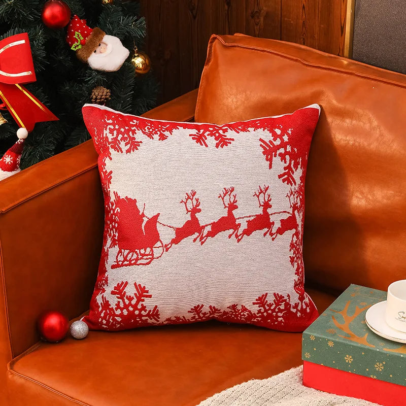 Festive Cartoon Elk Snowman Christmas Pillow Cover - Image 27