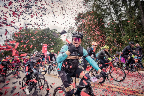 Hincapie Fondo ride with confetti