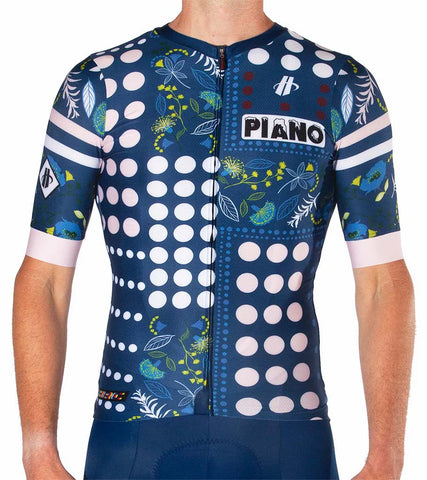 Men's blue Piano Jersey with dots and florals