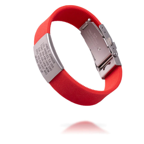 Road ID wristband in red