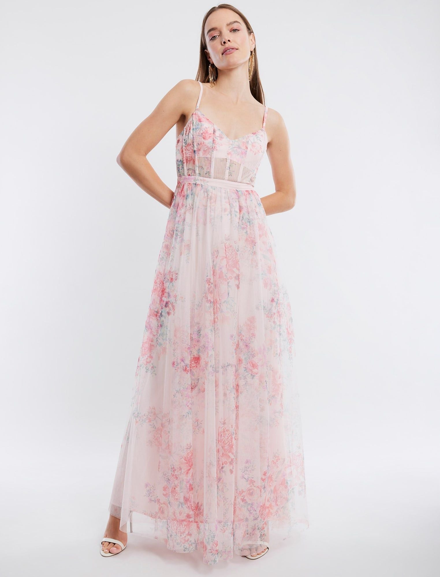 BCBGMAXAZRIA Amelia Fit and flare Evening Gown In Apricot Blush