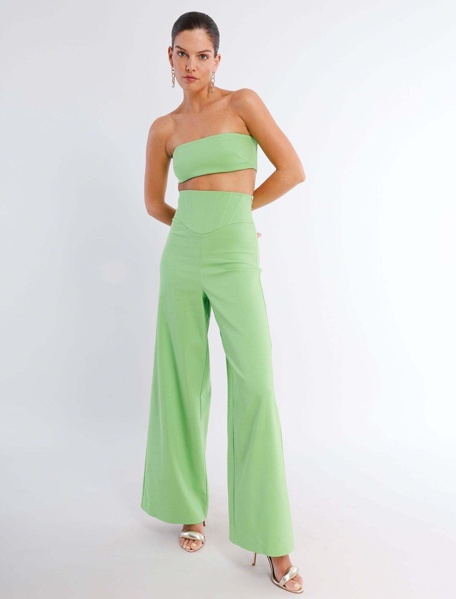 BCBGMAXAZRIA Melrose Corset Trouser In Grass Green in Grass