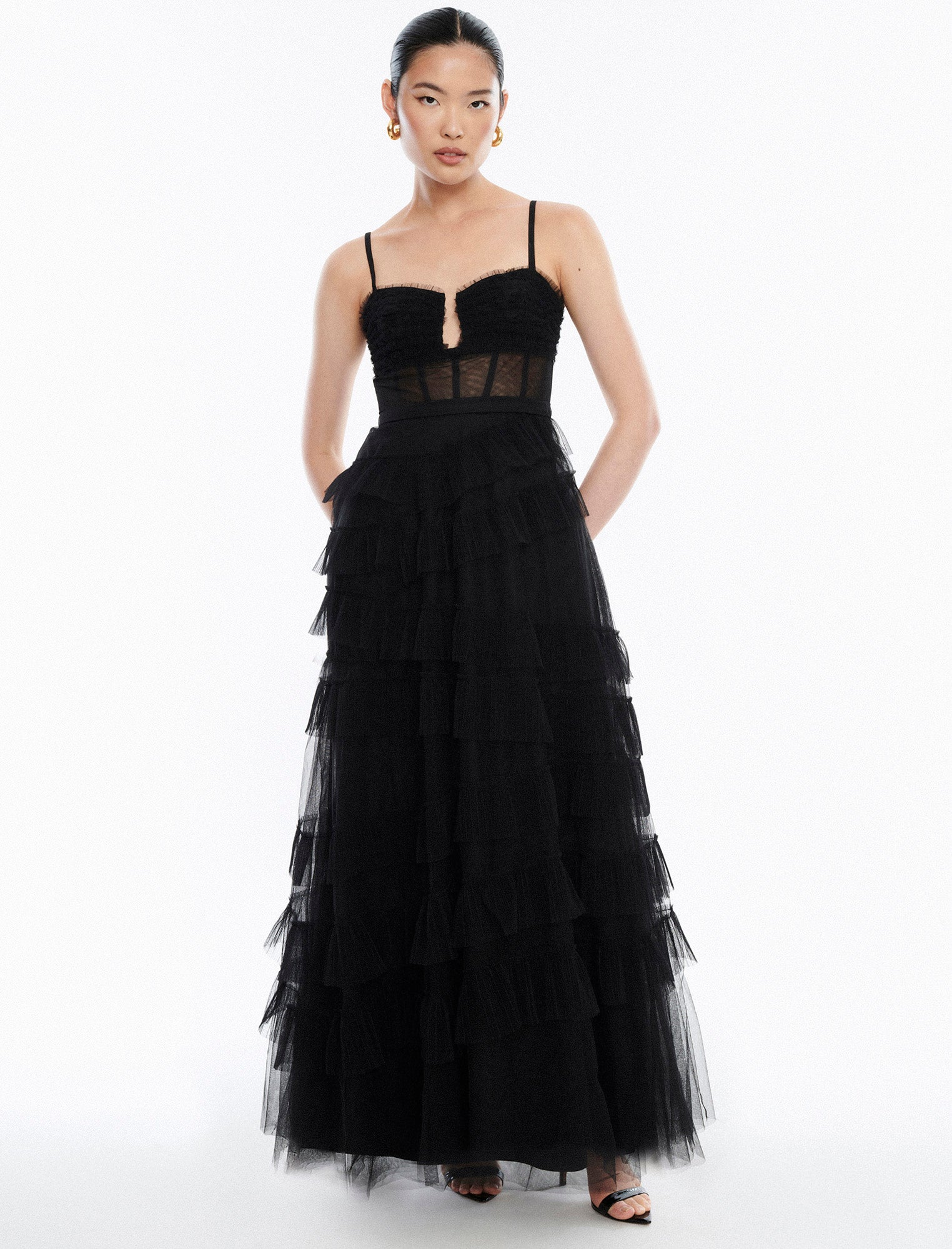 BCBGMAXAZRIA Ellis Tulle Ruffle Gown Katya Starr