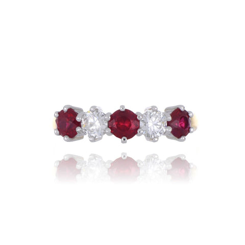 8ct yellow gold 1.06ct ruby and diamond 5 stone ring
