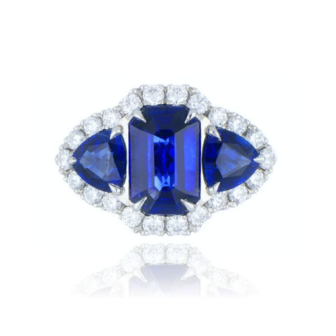 Platinum 4.08ct sapphire and diamond 3 stone cluster ring