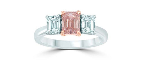 Platinum pink and white diamonds 1.86ct 3 stone ring