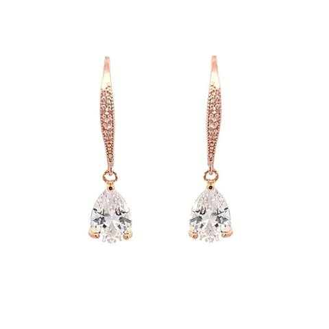 Teardrop bridal earrings in rose gold