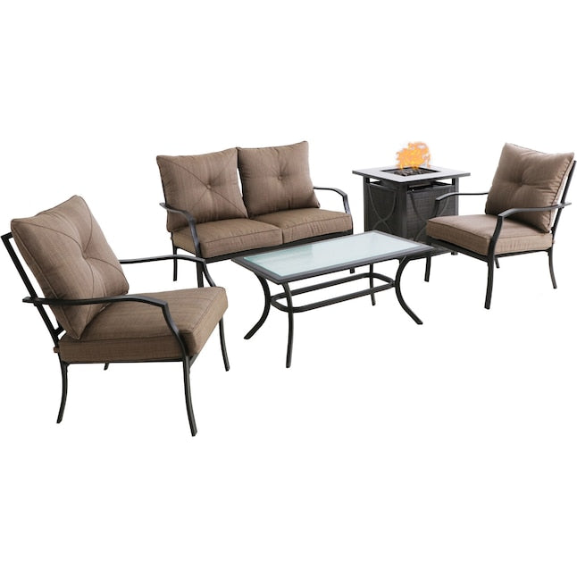 Hanover Orleans 5-Piece Patio Conversation Set with Brown Cushions
