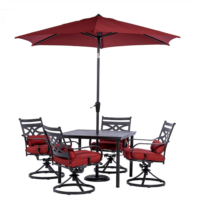 Hanover Montclair 5-Piece Red Patio Dining Set with Red Cushions