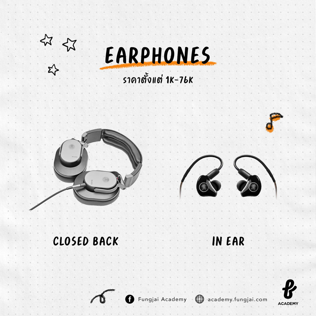 อุปกรณ์ทำเพลงแบบง่ายๆ: Headphone & Earphone types: Closed back, and In ear