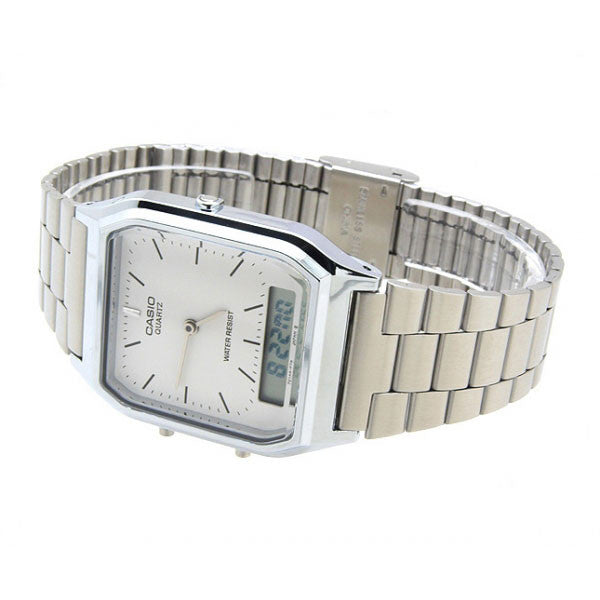 Casio AQ-230A-7D Dual Time Day & Date Display Stainless Steel Watch ...