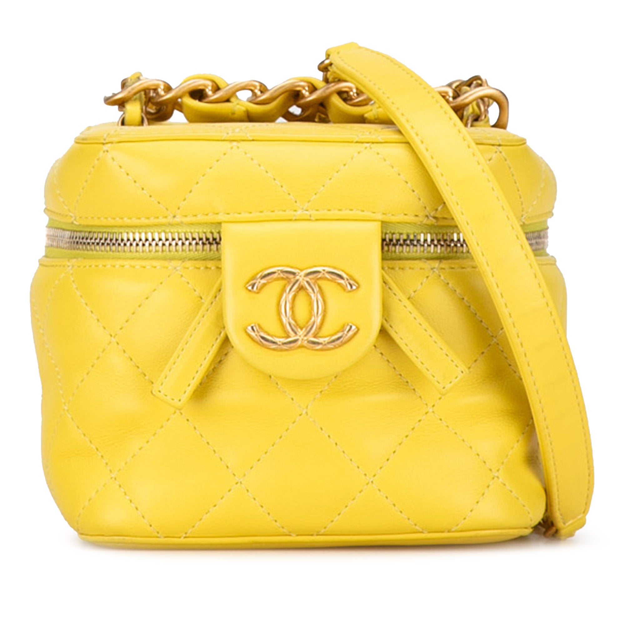 image of Yellow Chanel Small CC Lambskin Vanity Case Crossbody Bag