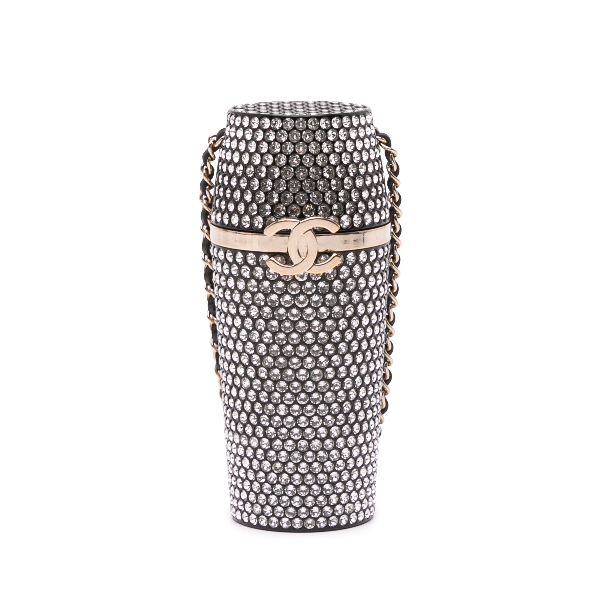 image of Black Chanel Crystal Lipstick Case on Chain Vanity Bag