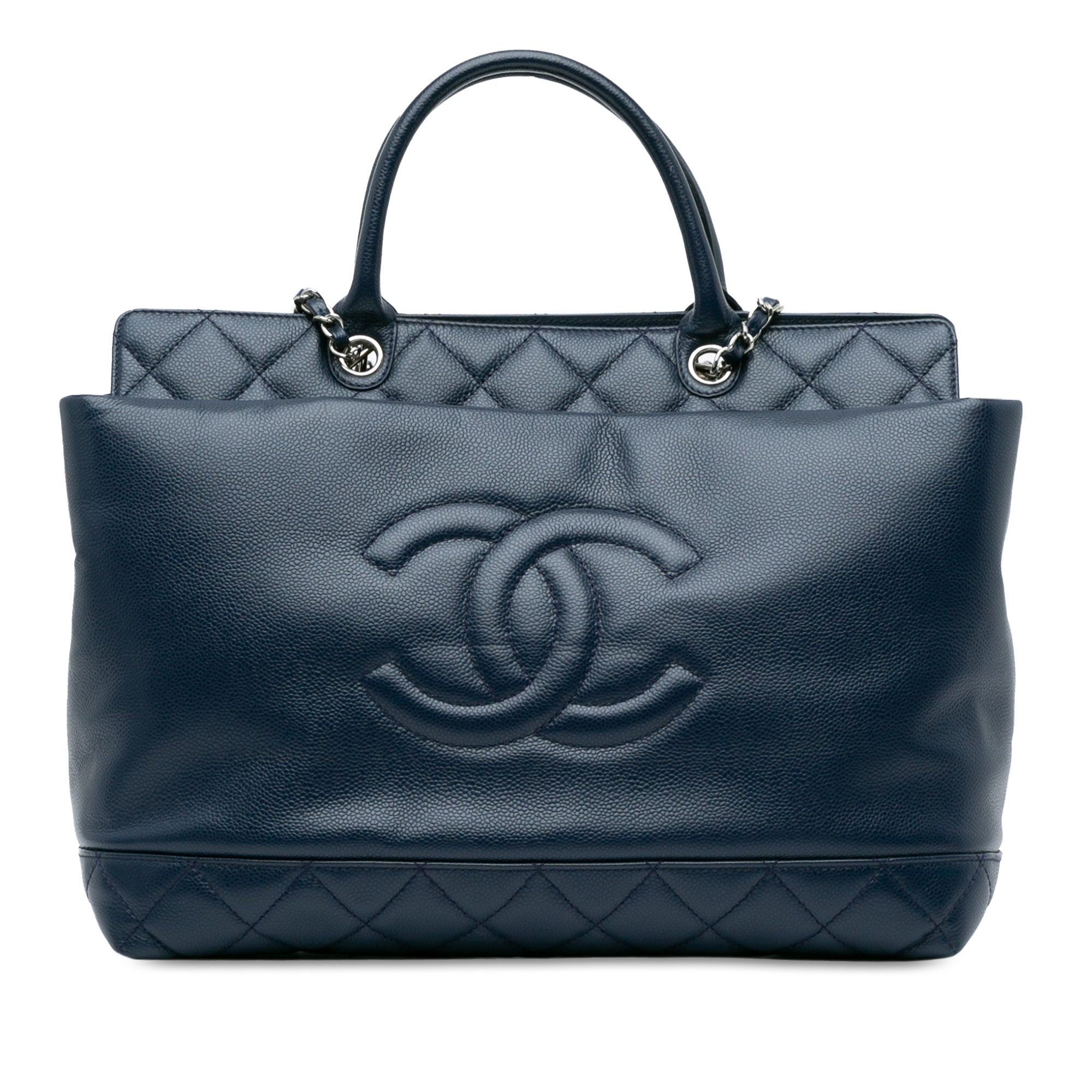 Image of Blue Chanel Large Soft Caviar Leather Top Handle Tote Satchel