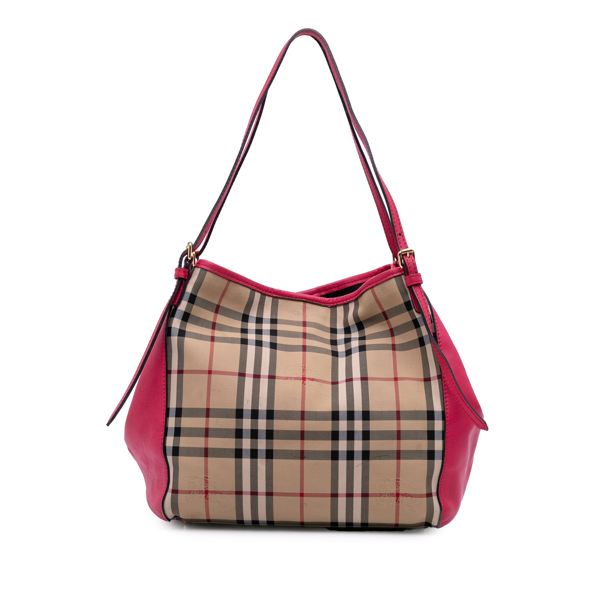 image of Brown Burberry Small Haymarket Check Canvas and Leather Canterbury Tote