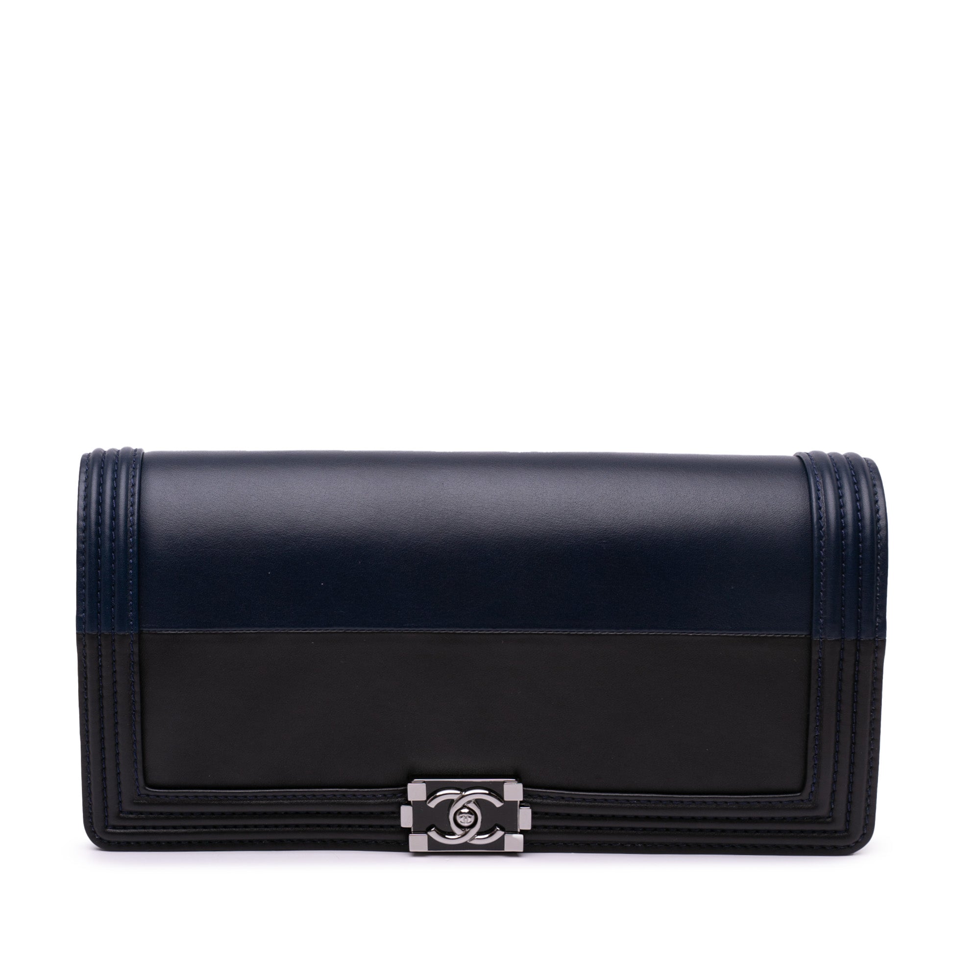 image of Black Chanel Bicolor Lambskin Boy Clutch