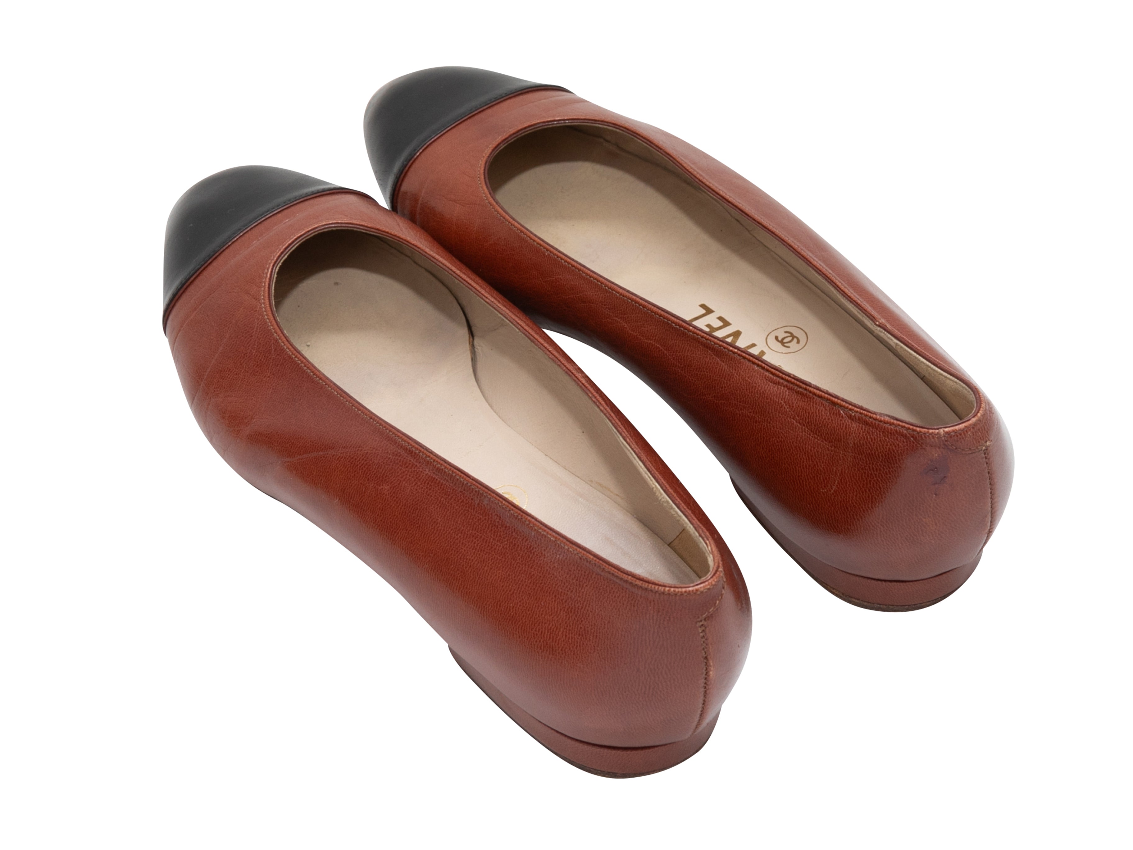 Brown & Black Cap-Toe Ballet Flats Size 36.5