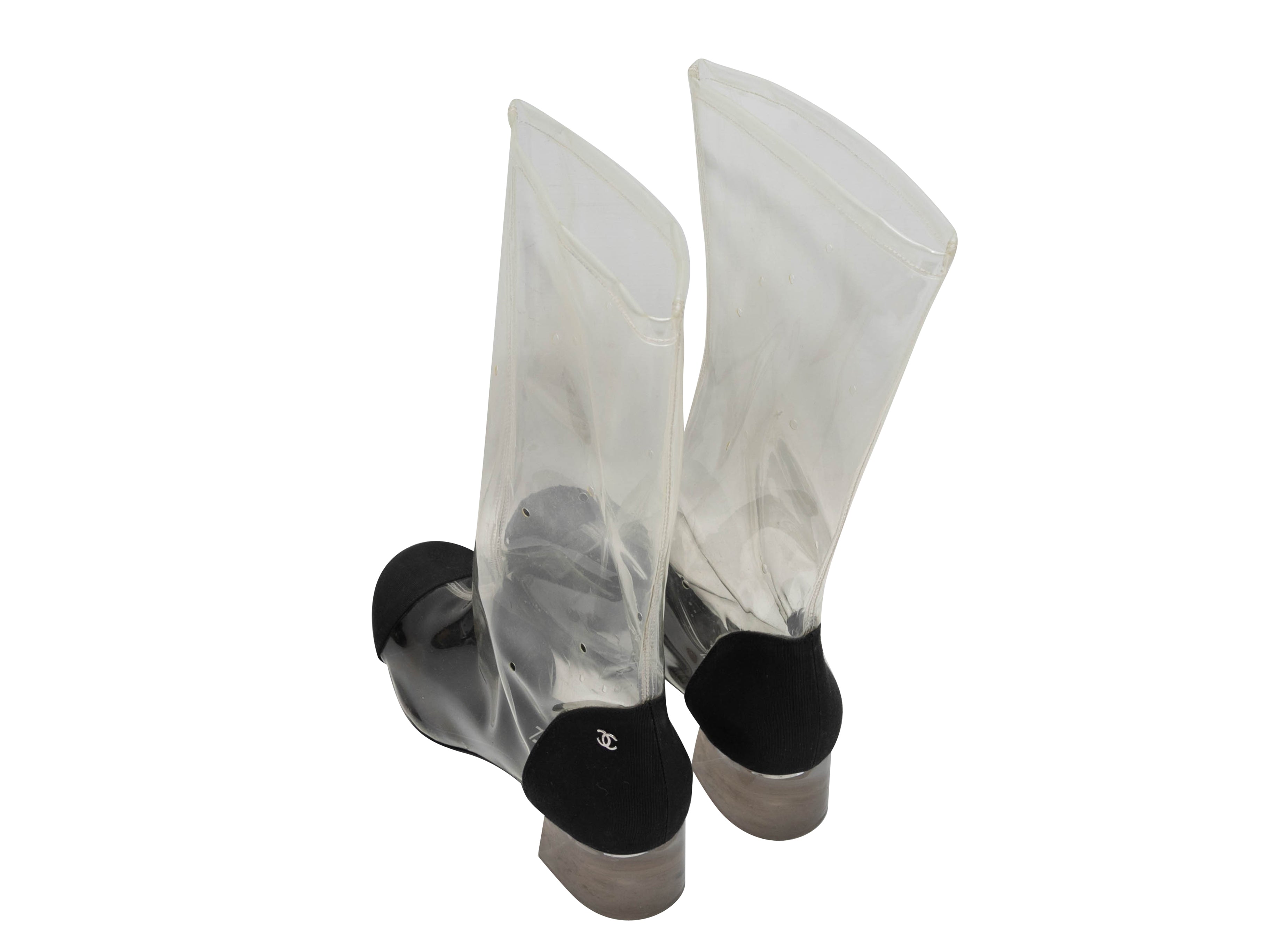 Clear & Black PVC & Grosgrain Cap-Toe Boots Size 39