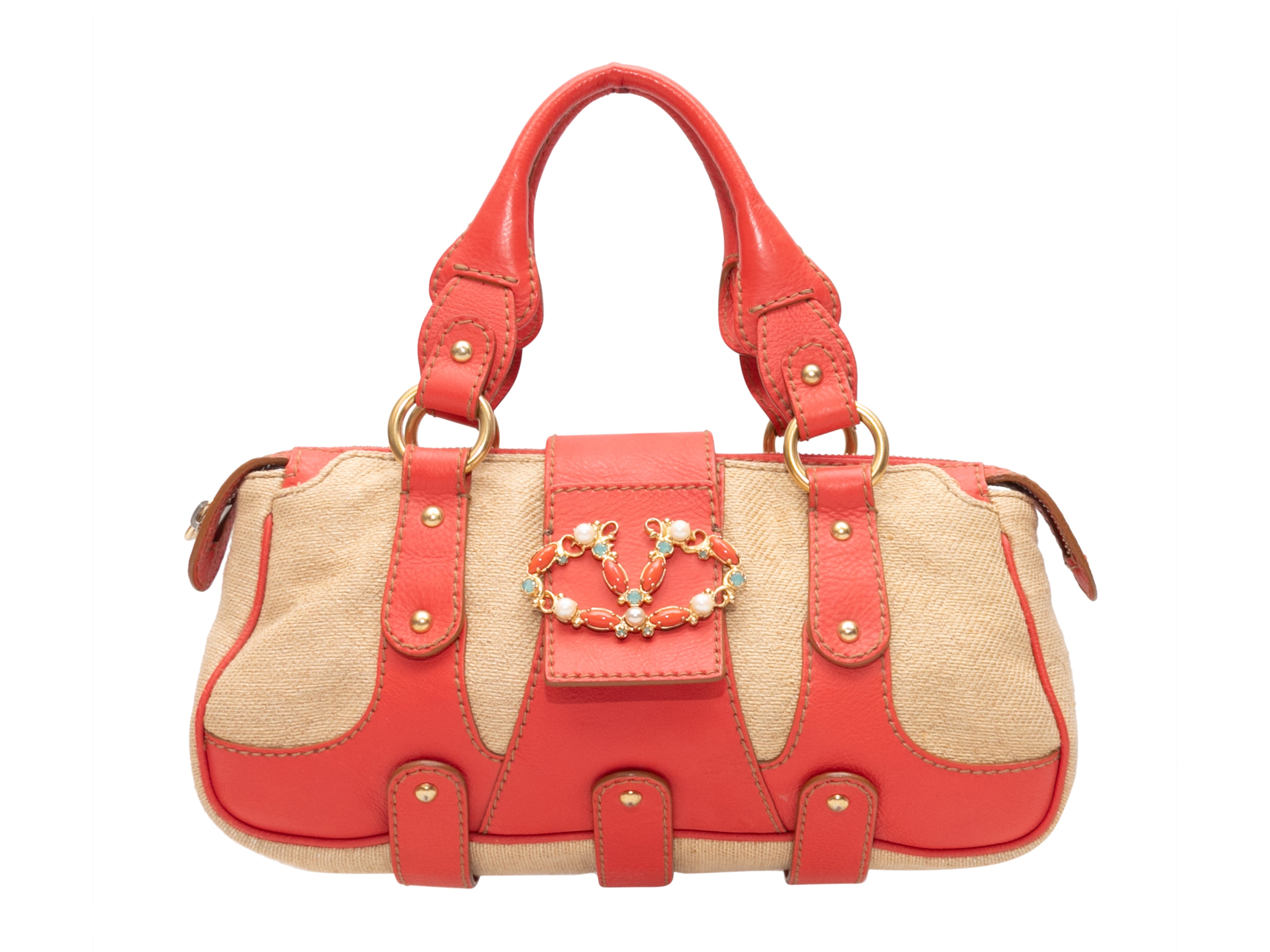 image of Coral & Beige Valentino Top Handle Tote