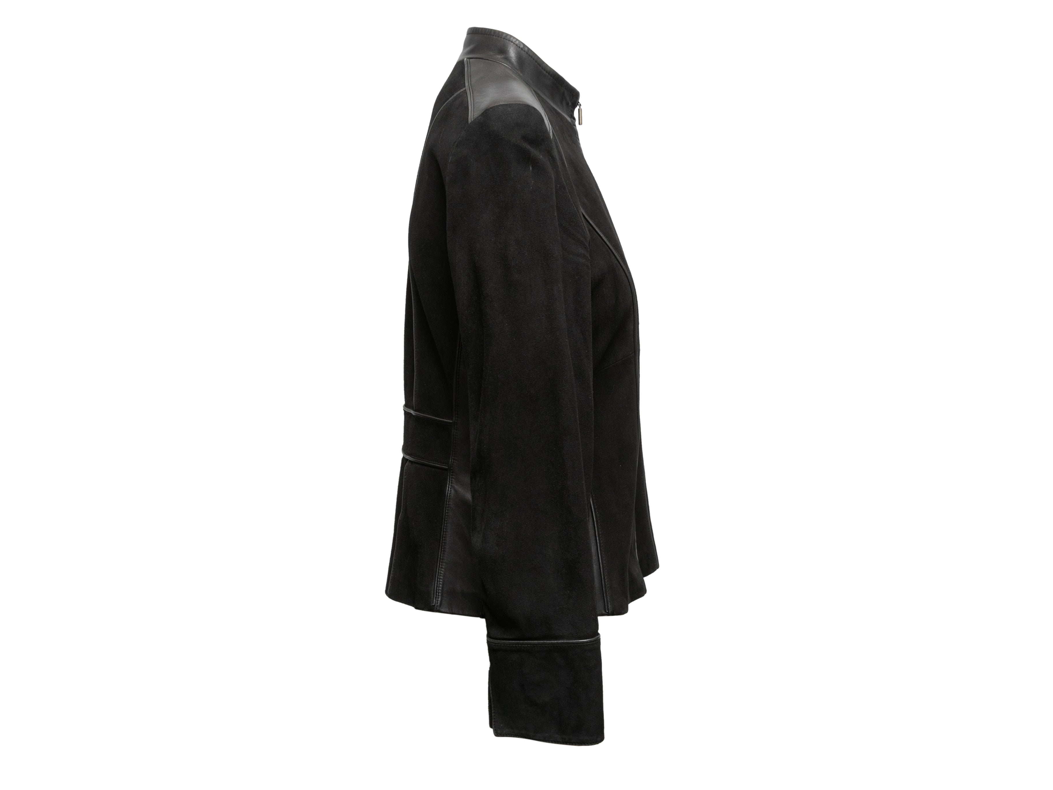 Black Suede & Leather Zip Jacket Size US 8