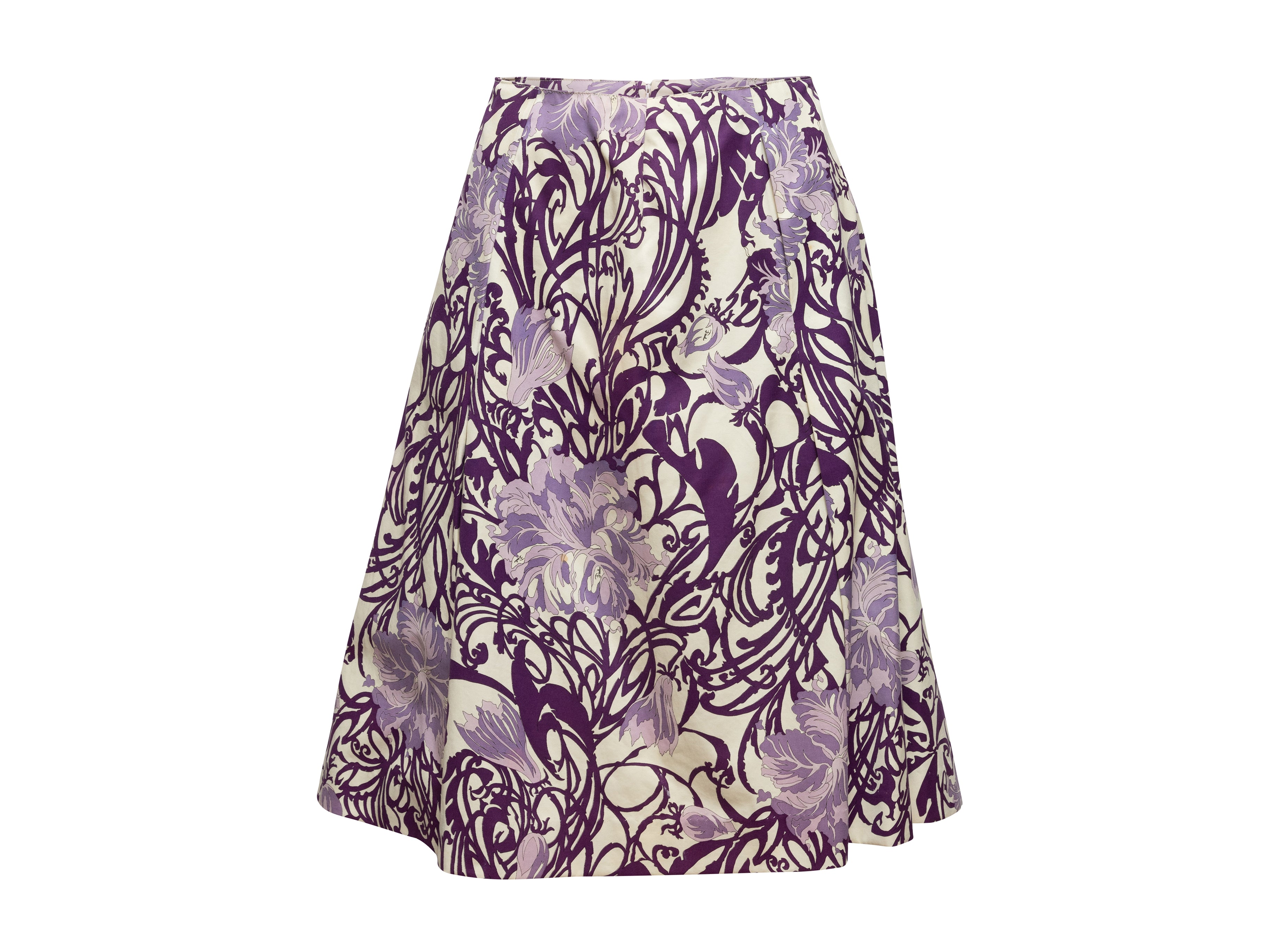 Purple & White 60s Floral Print Skirt