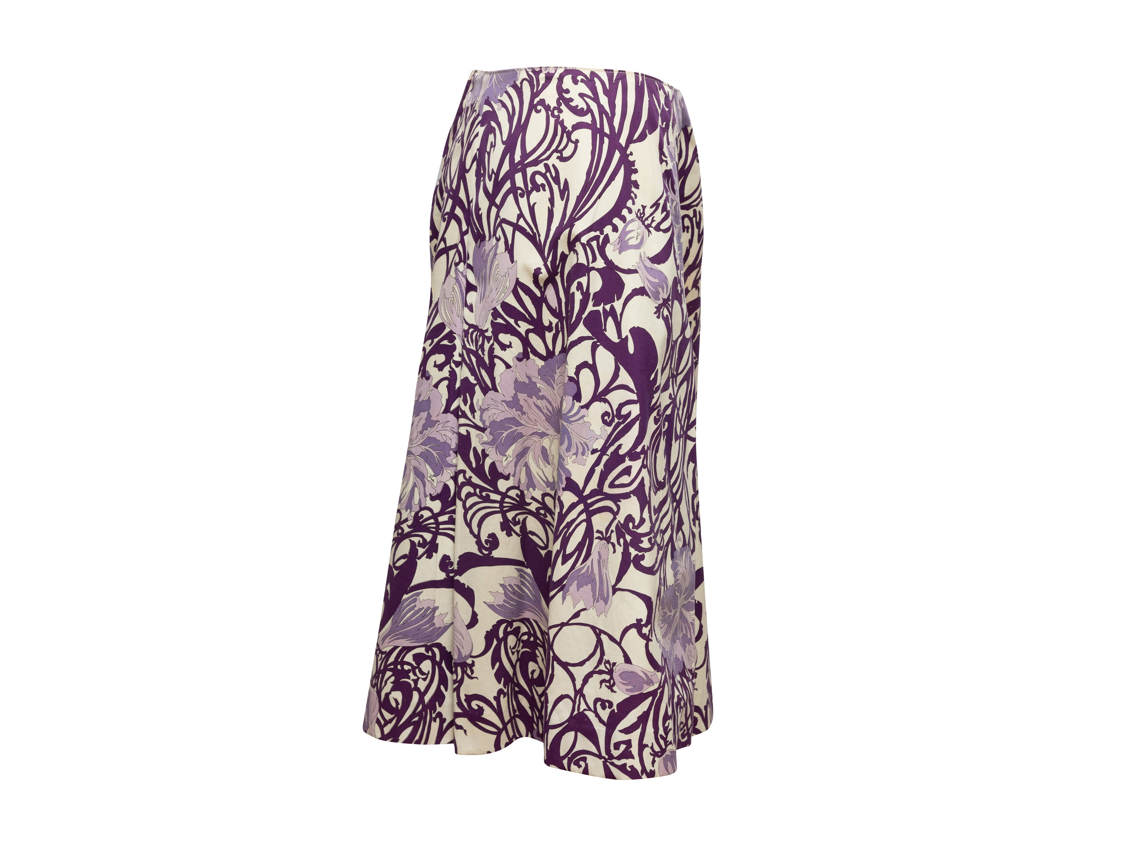 Purple & White 60s Floral Print Skirt