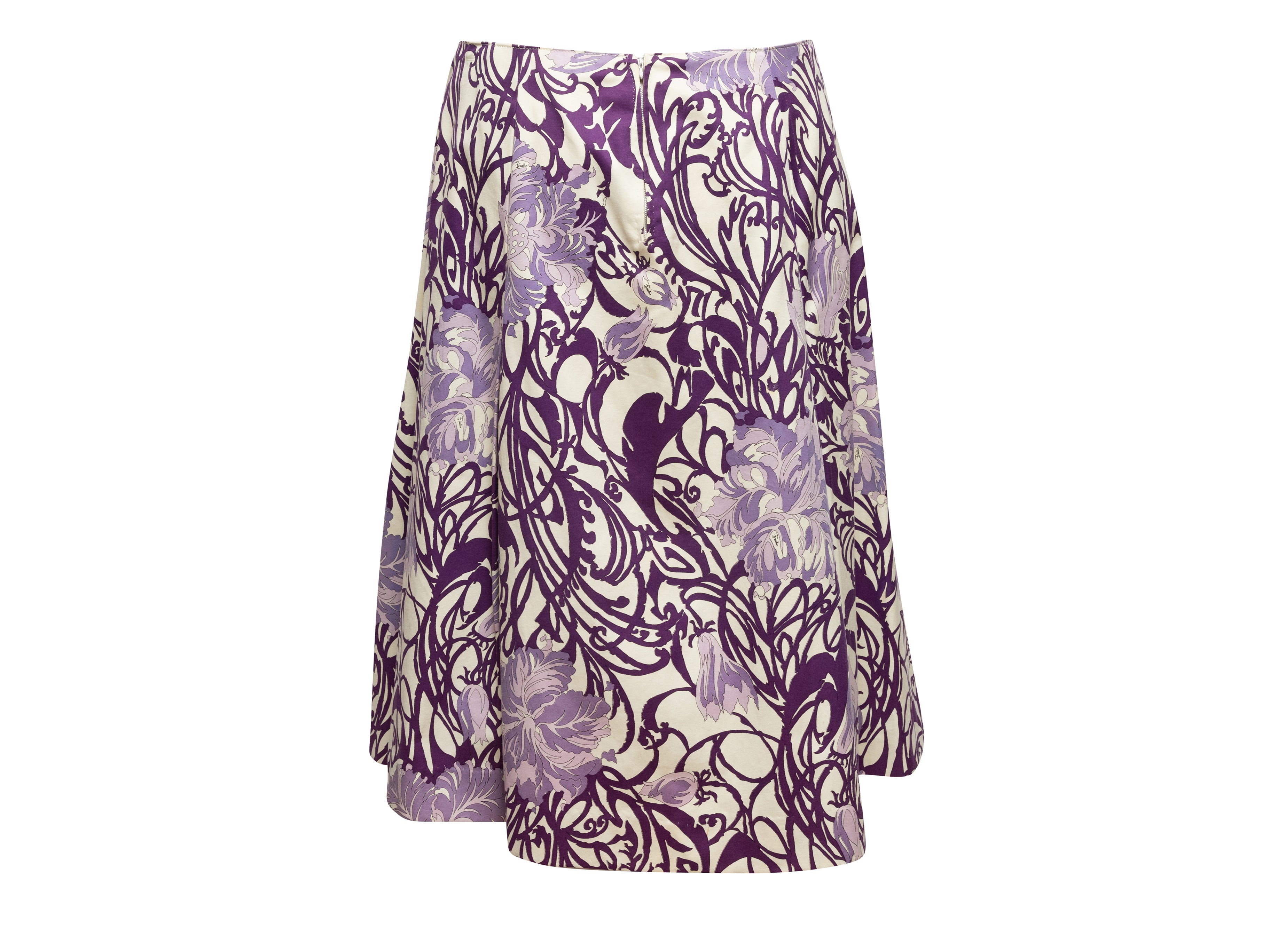 Purple & White 60s Floral Print Skirt