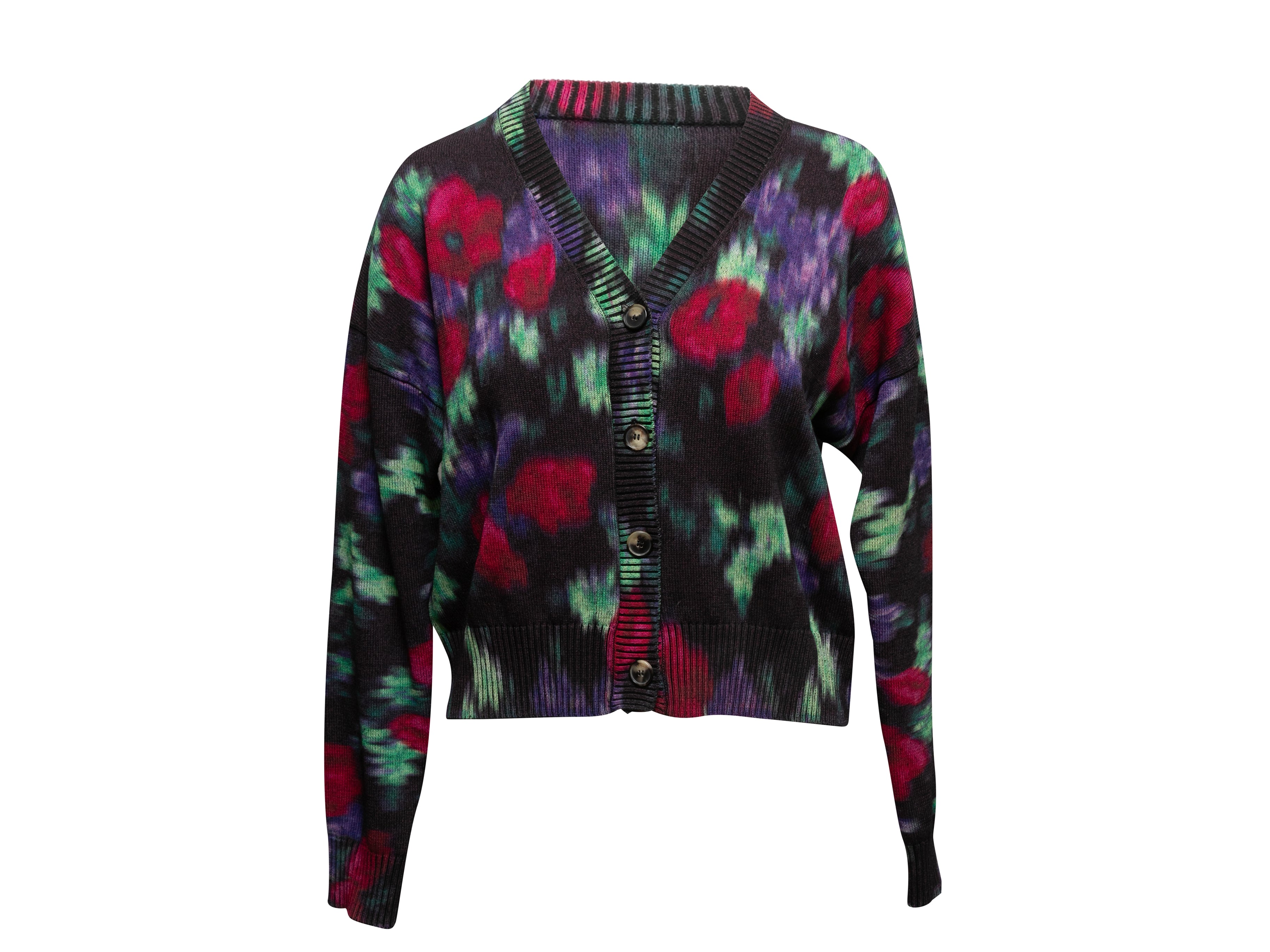 Black & Multicolor Floral Print Cardigan Size US M