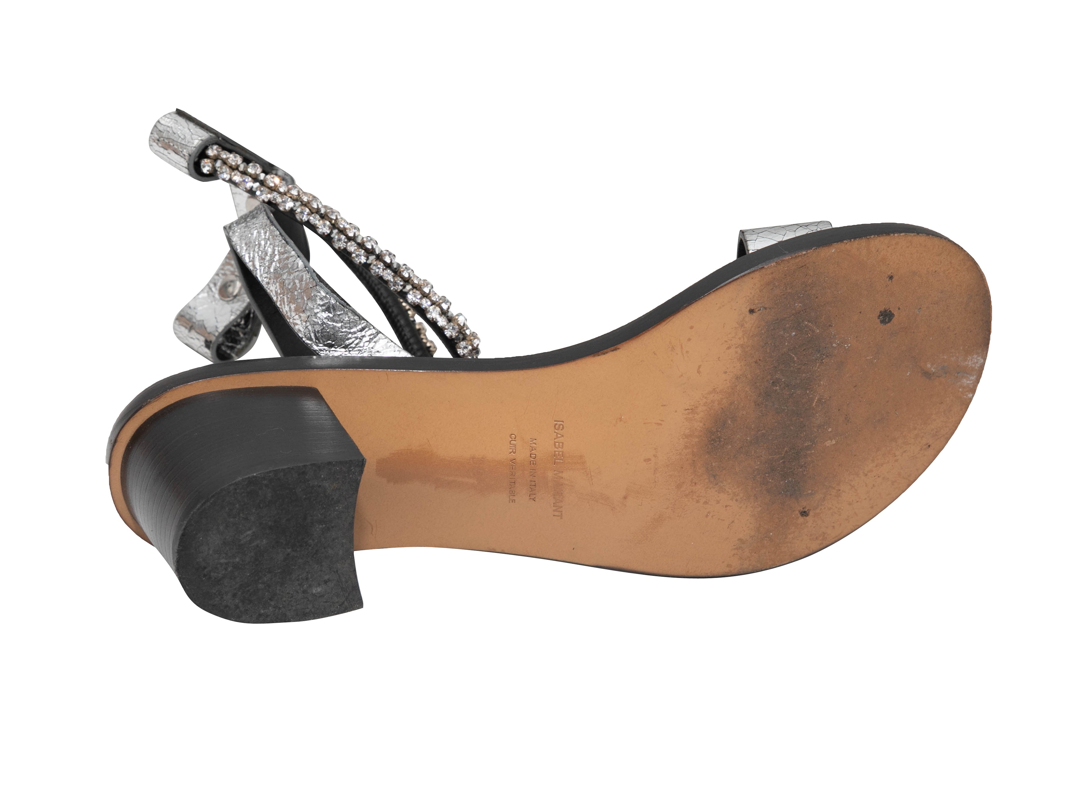 Silver & Black Jaeryn Crystal-Embellished Sandals Size 37