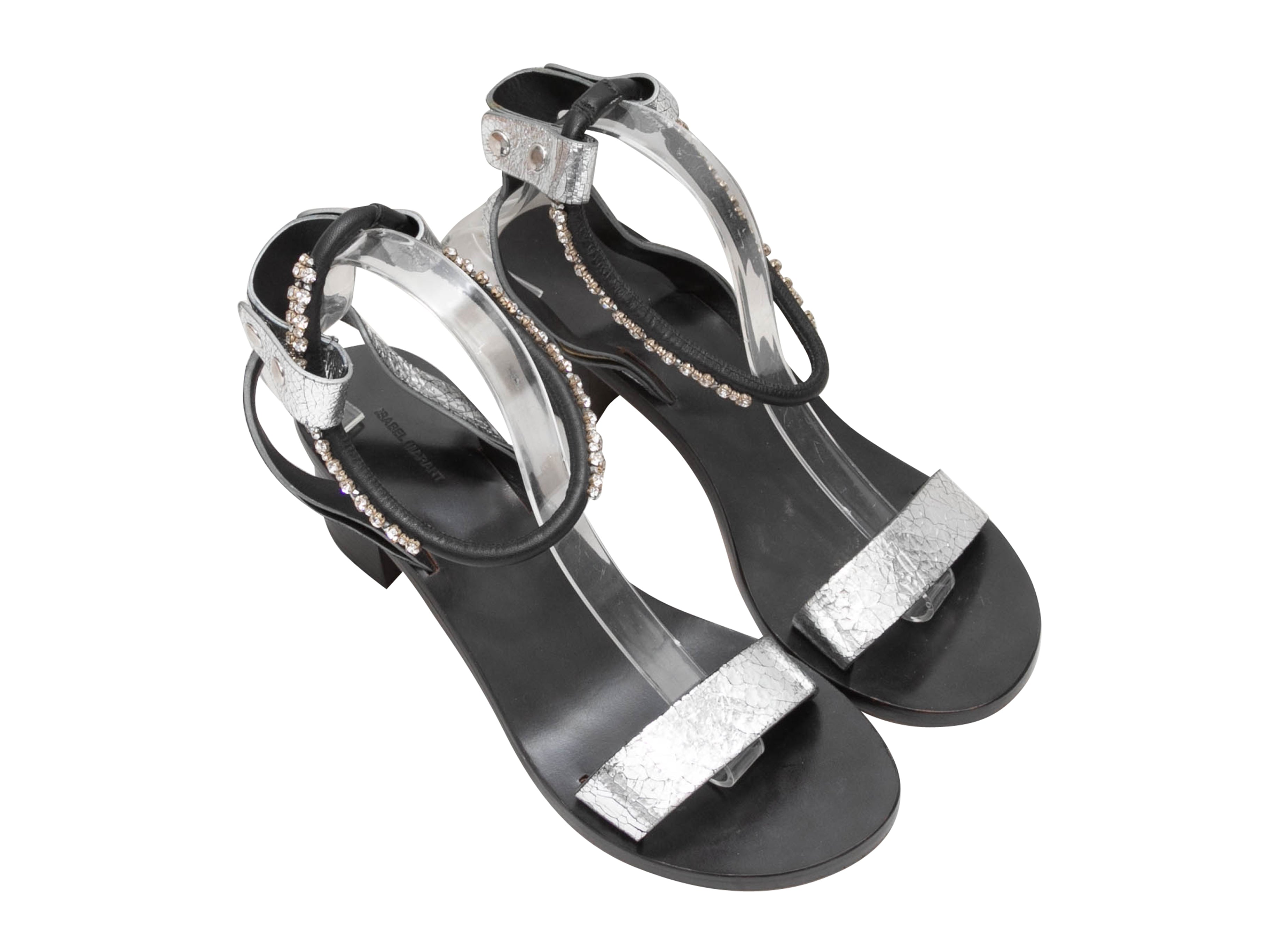 Silver & Black Jaeryn Crystal-Embellished Sandals Size 37