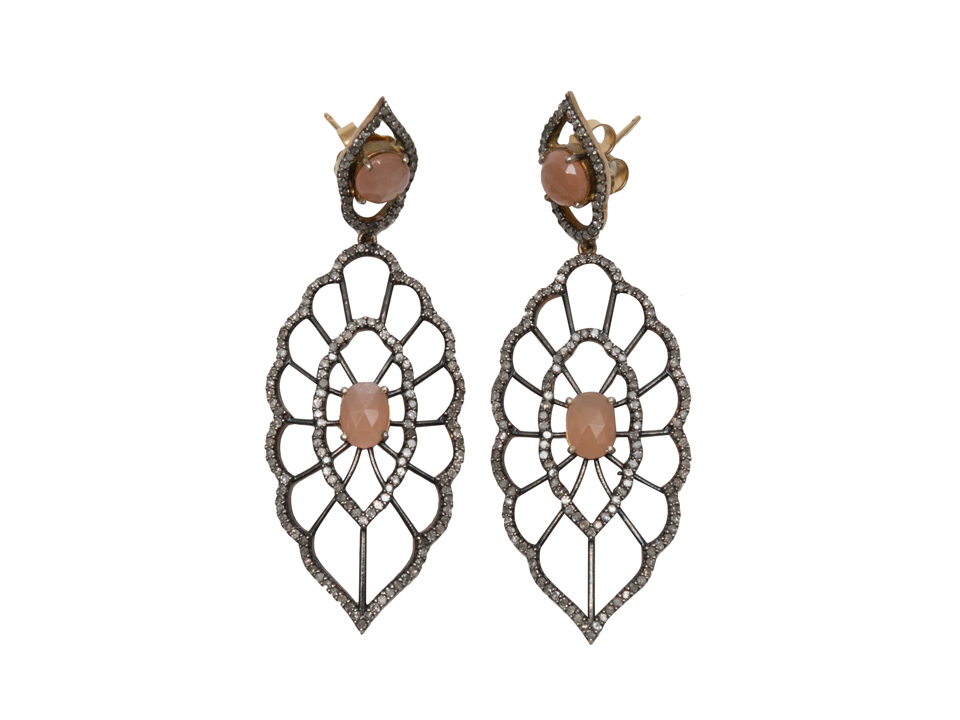 image of Coral Jennifer Miller Gemstone & Pave Diamond Pierced Drop Earrings