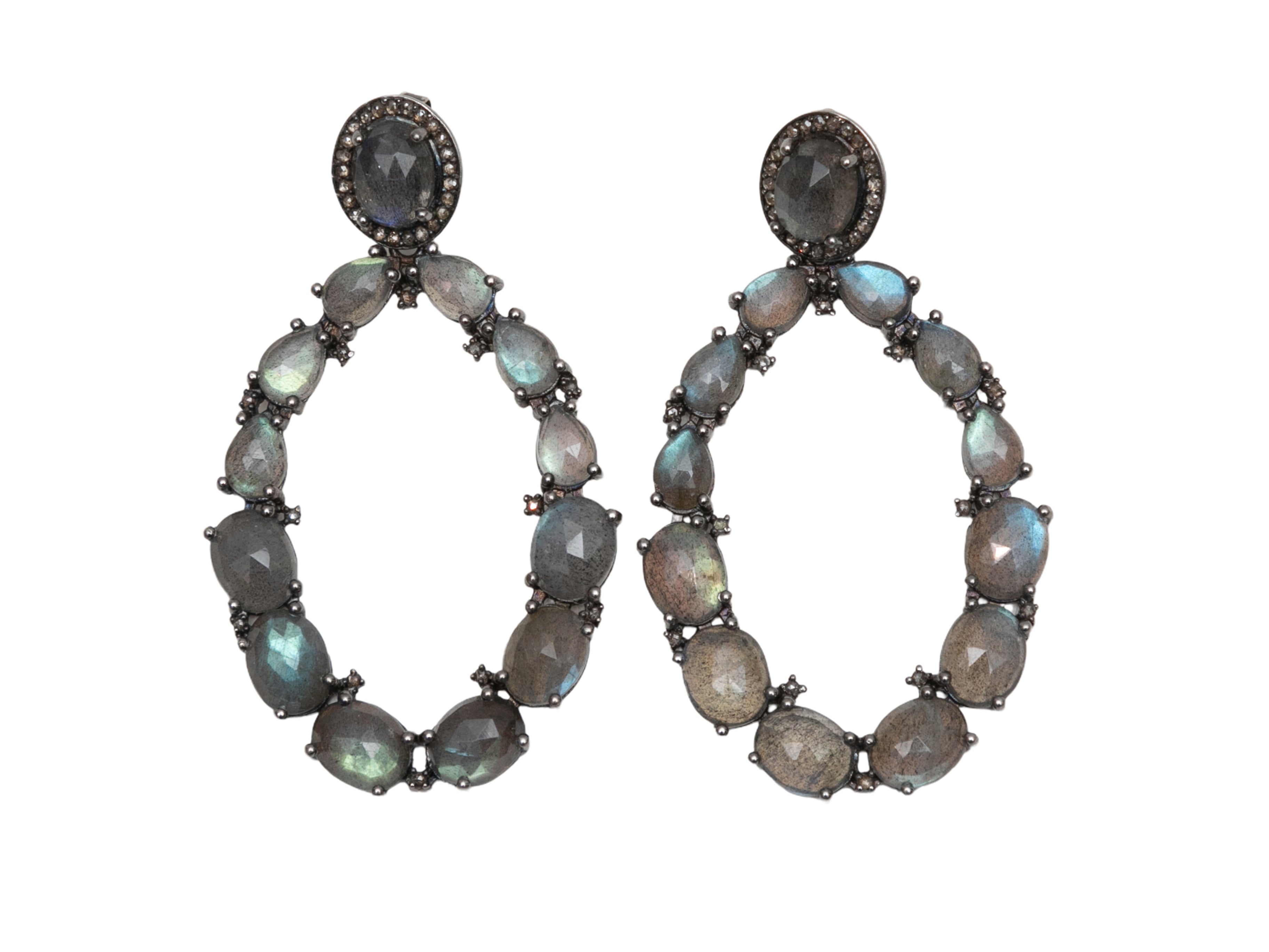 Image of Iridescent Bavna Large Labradorite & Pave Diamond Pierced Earrings