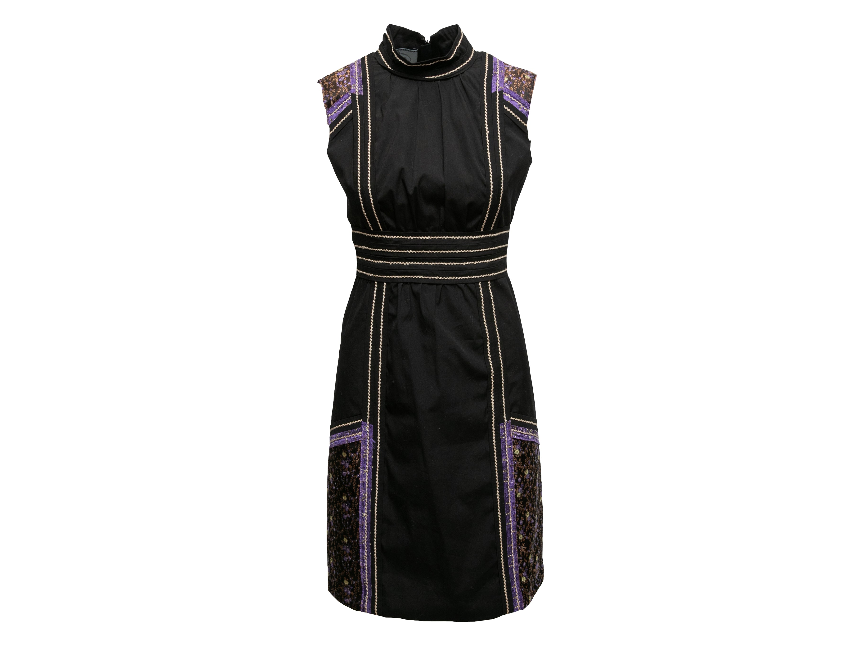 image of Black & Multicolor Prada Chinoiserie Sleeveless Dress Size IT 40