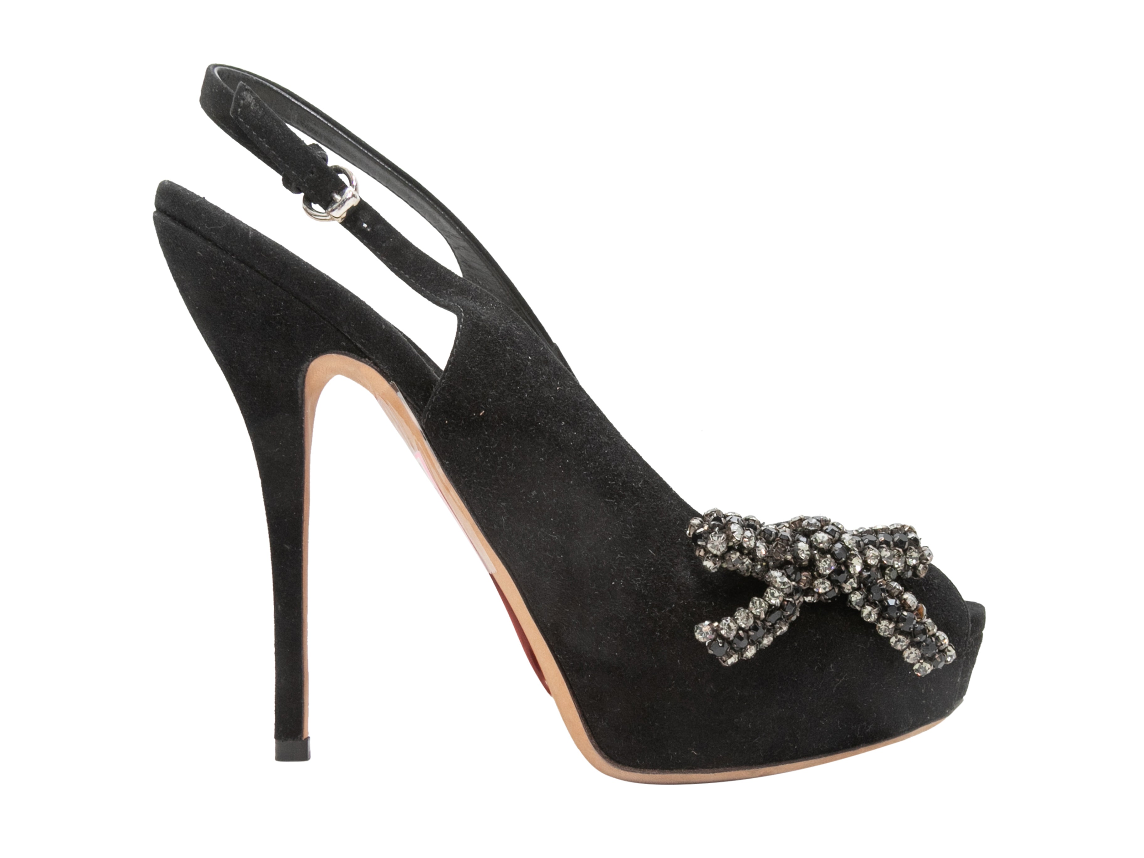 Black Suede Peep-Toe Slingbacks Size 37