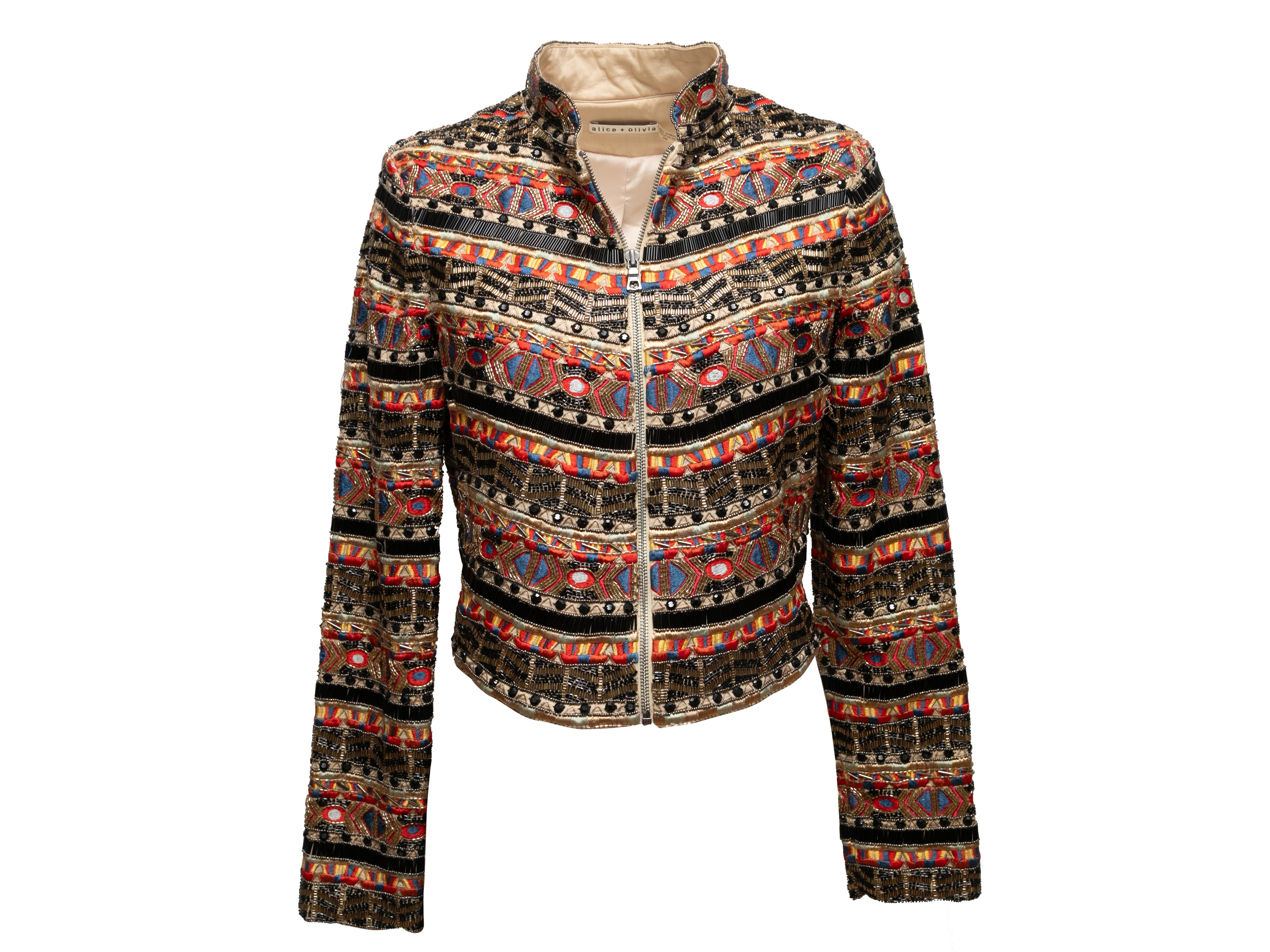 Tan & Multicolor Embroidered Jacket Size US M