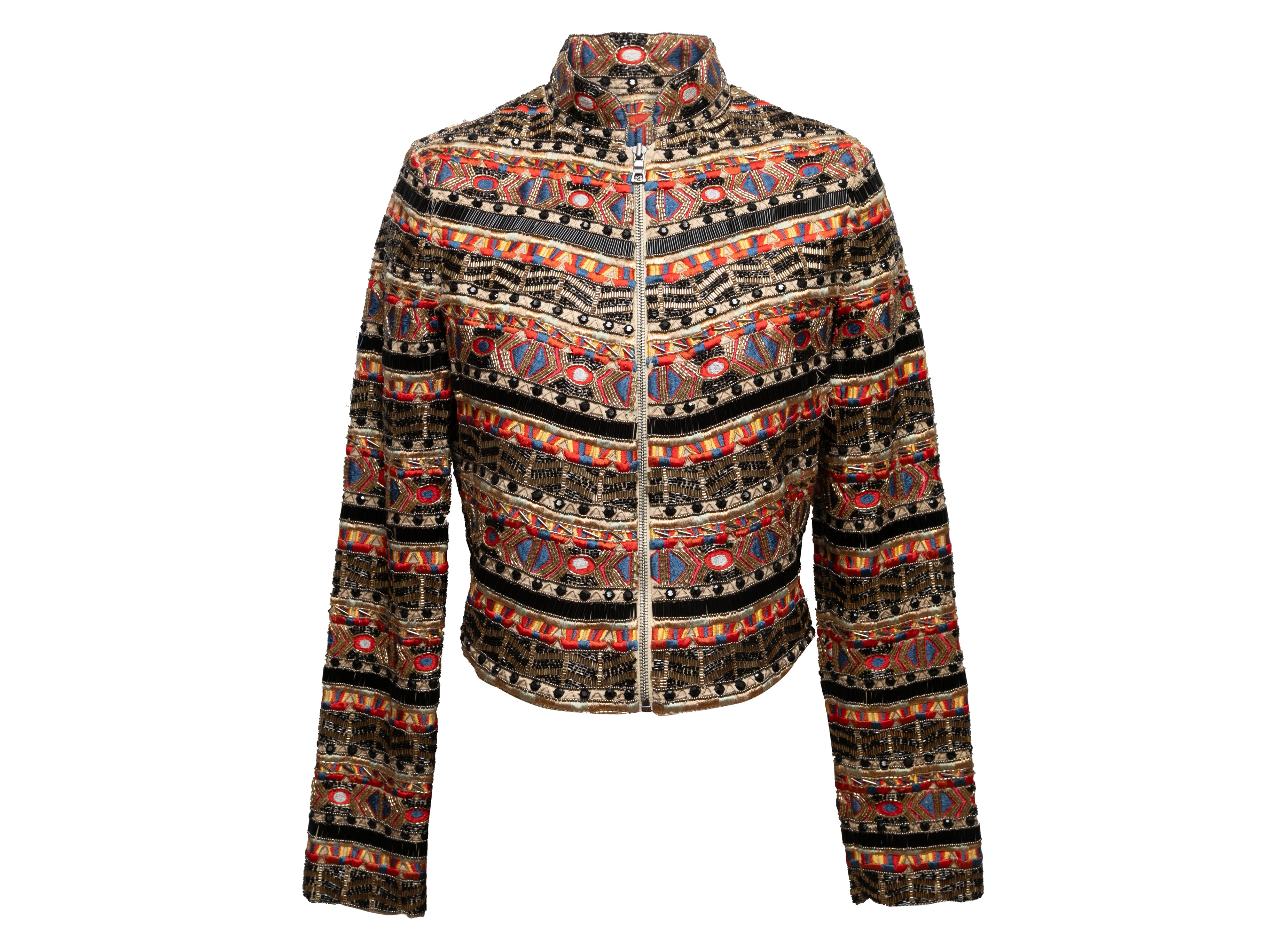 Tan & Multicolor Embroidered Jacket Size US M