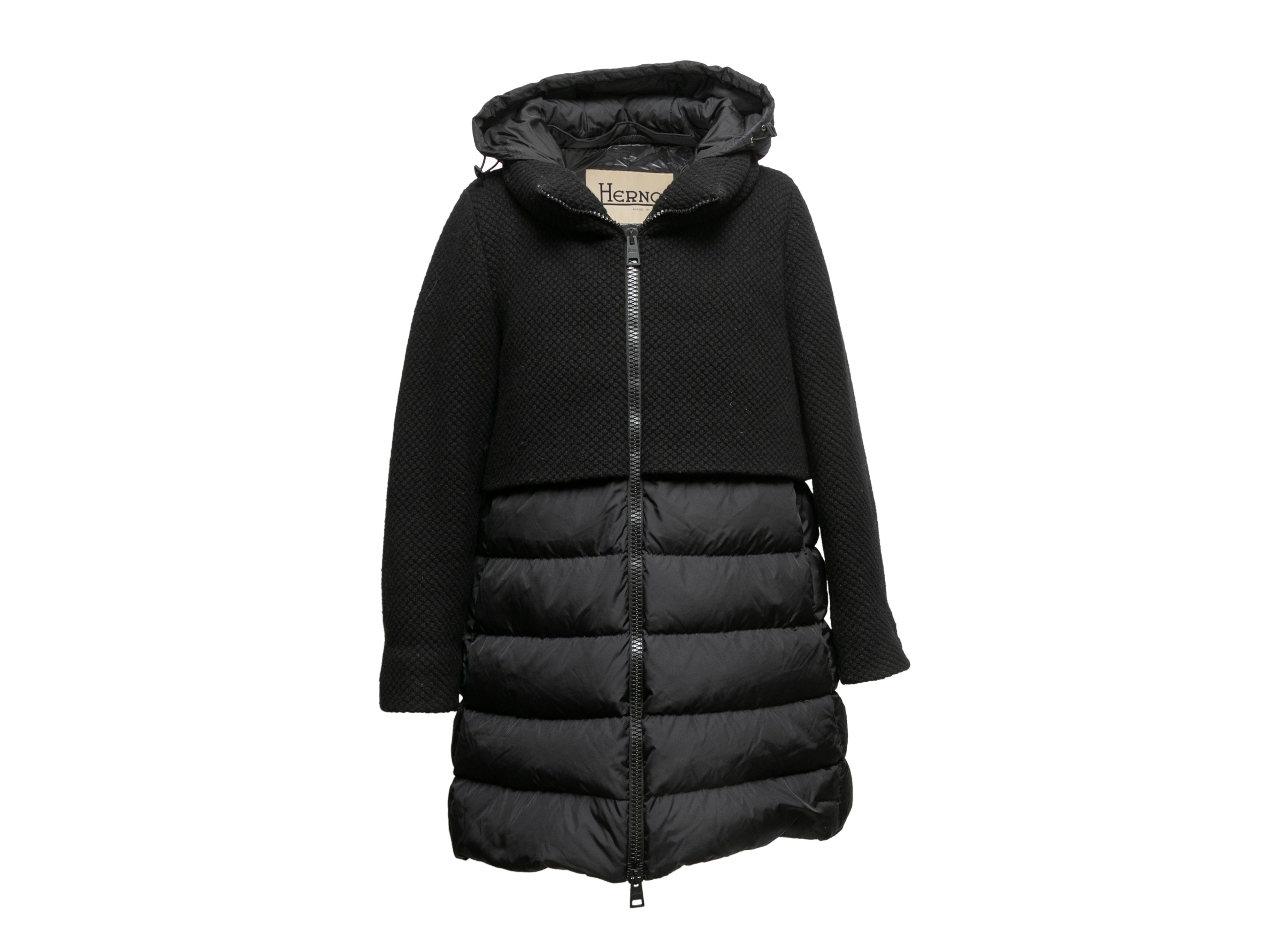Black Hooded Down Puffer Coat Size IT 50